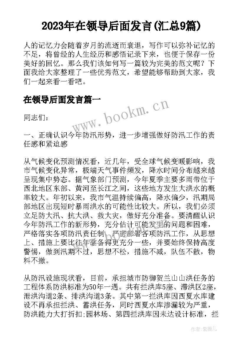 2023年在领导后面发言(汇总9篇)