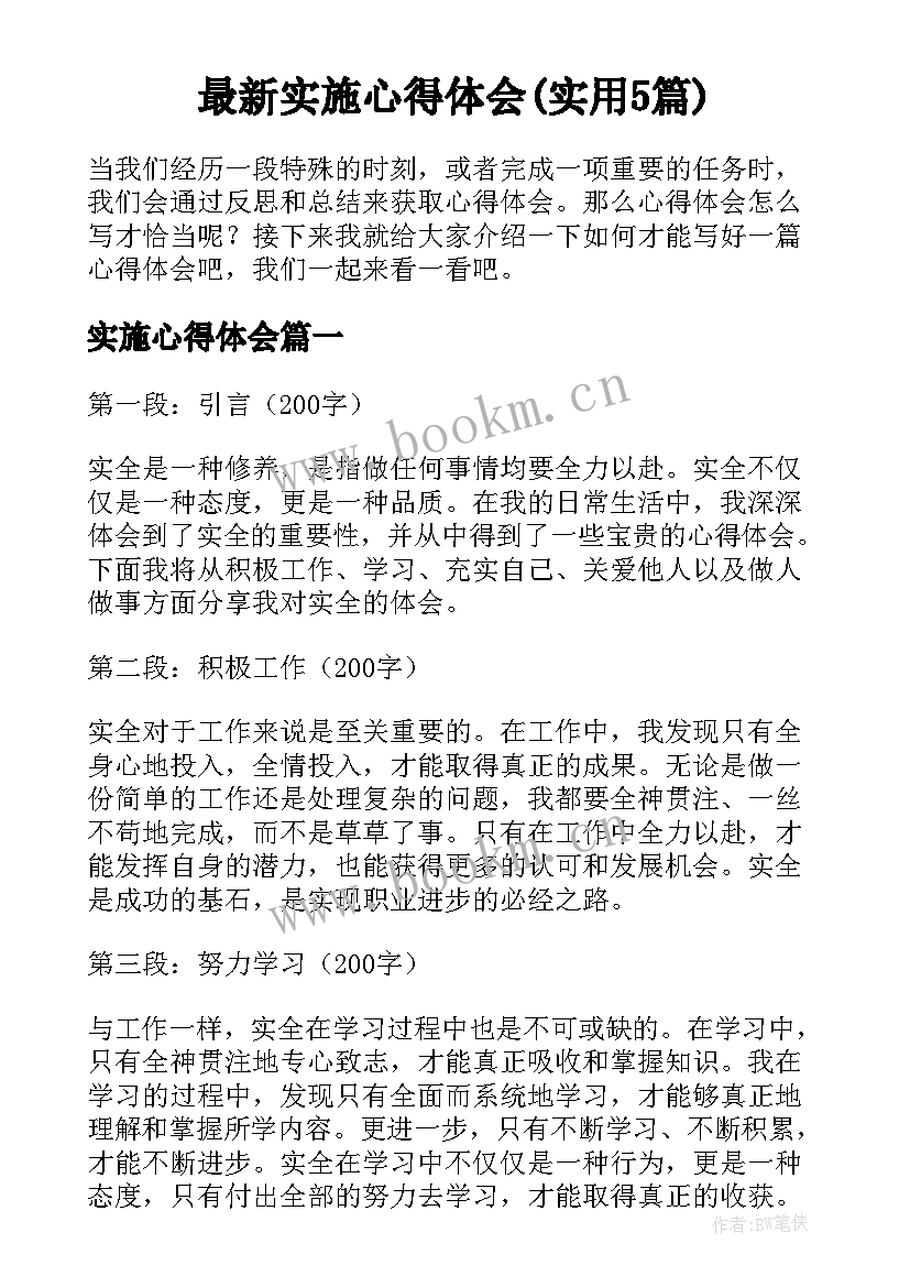 最新实施心得体会(实用5篇)