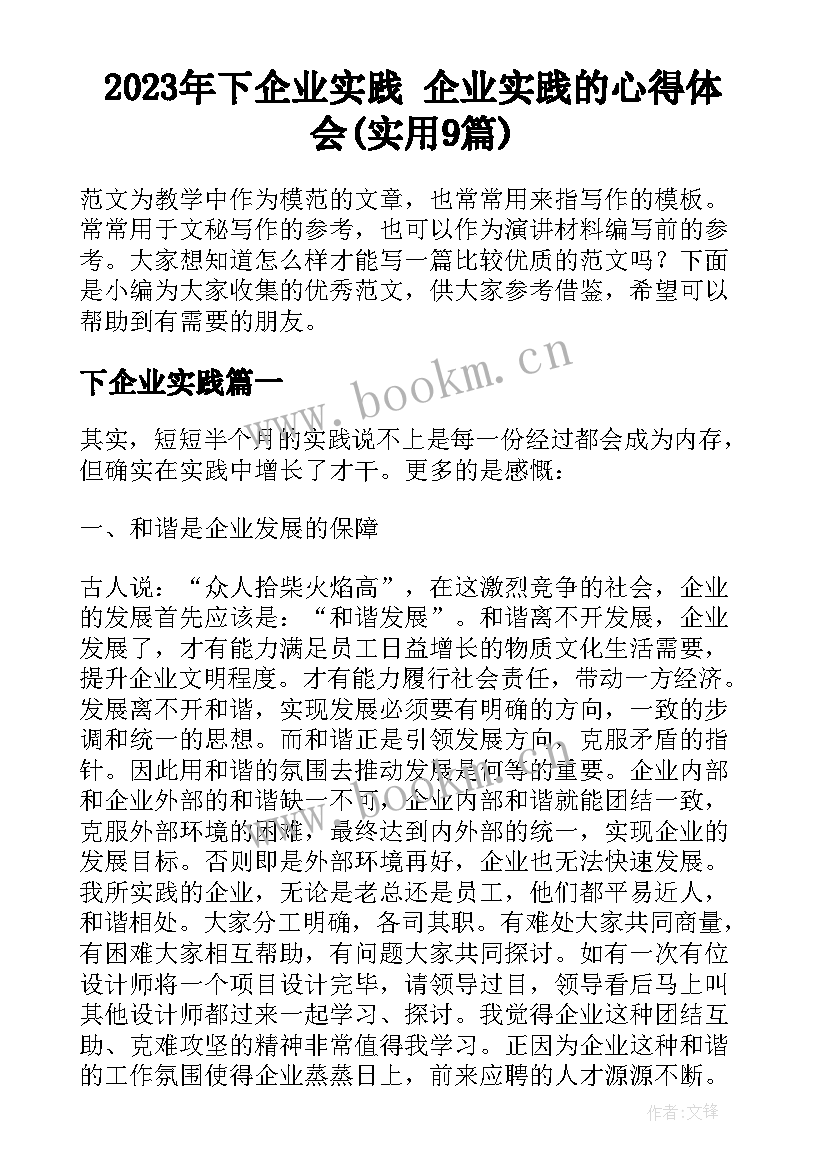 2023年下企业实践 企业实践的心得体会(实用9篇)