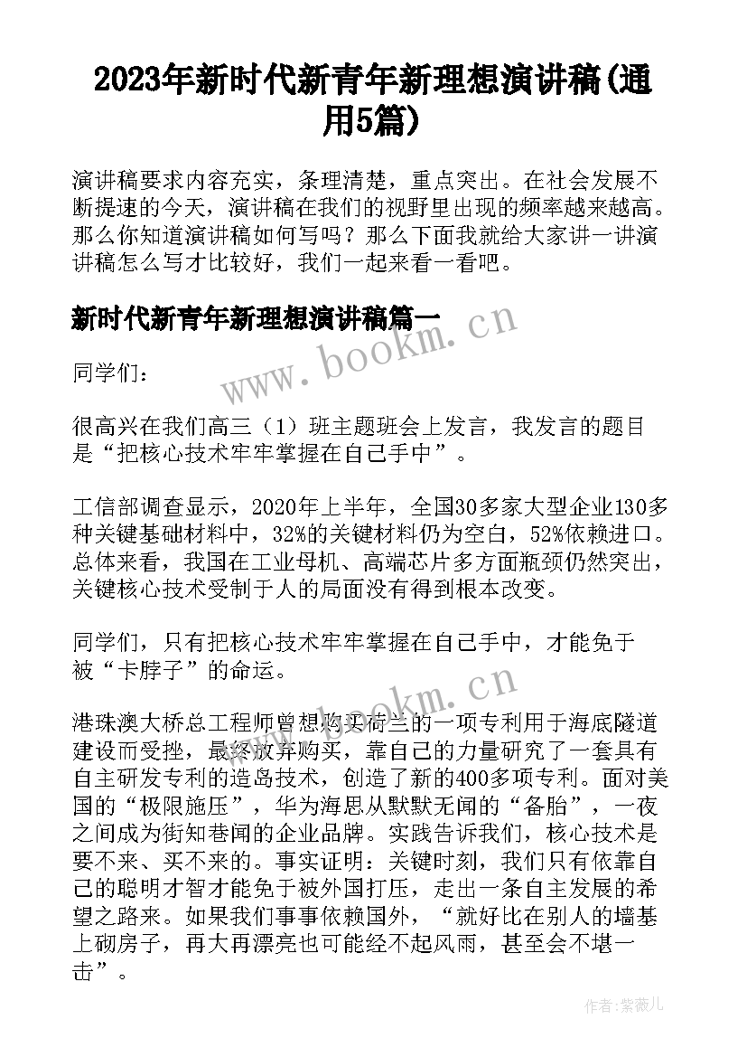 2023年新时代新青年新理想演讲稿(通用5篇)