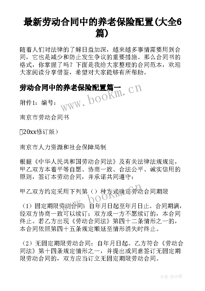 最新劳动合同中的养老保险配置(大全6篇)