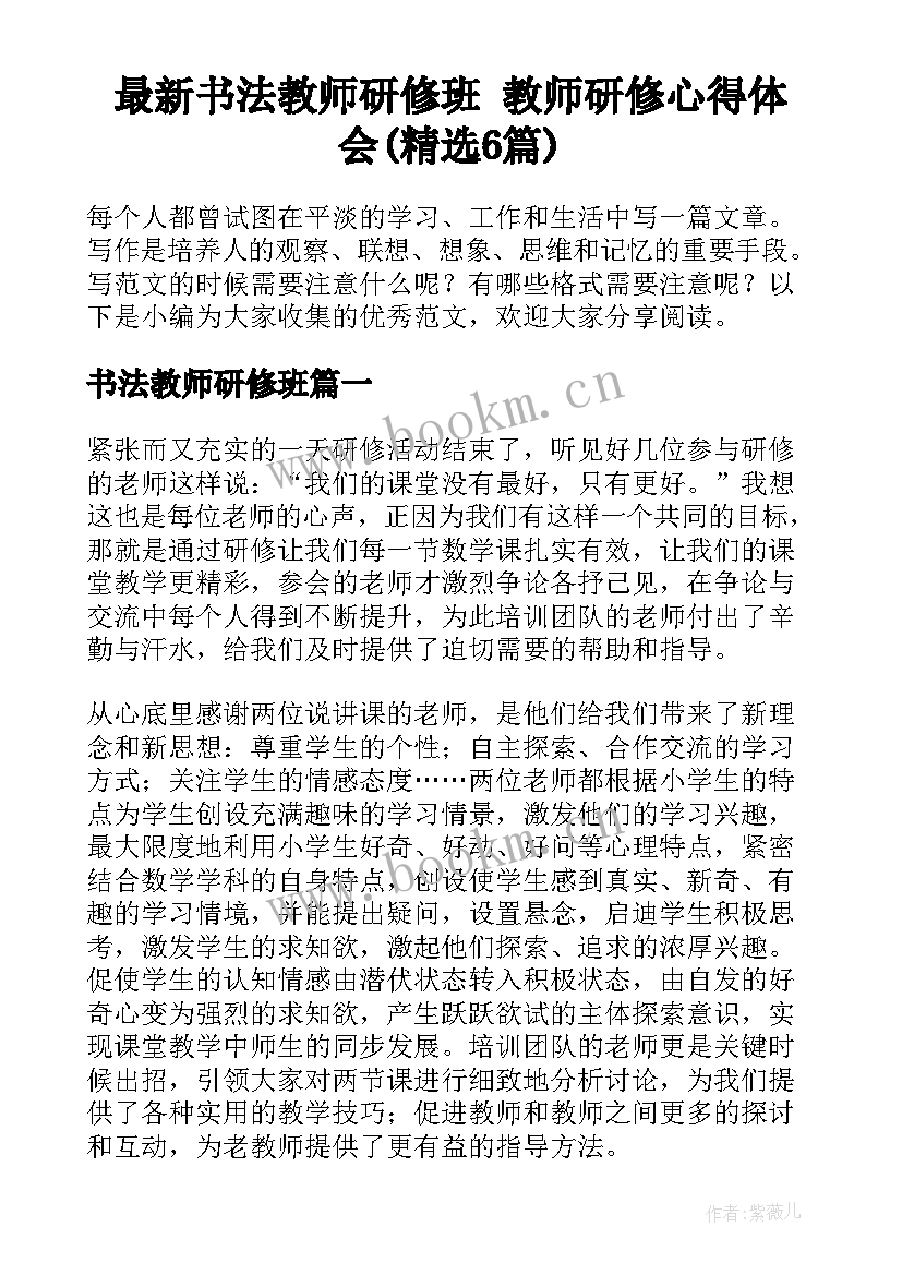 最新书法教师研修班 教师研修心得体会(精选6篇)