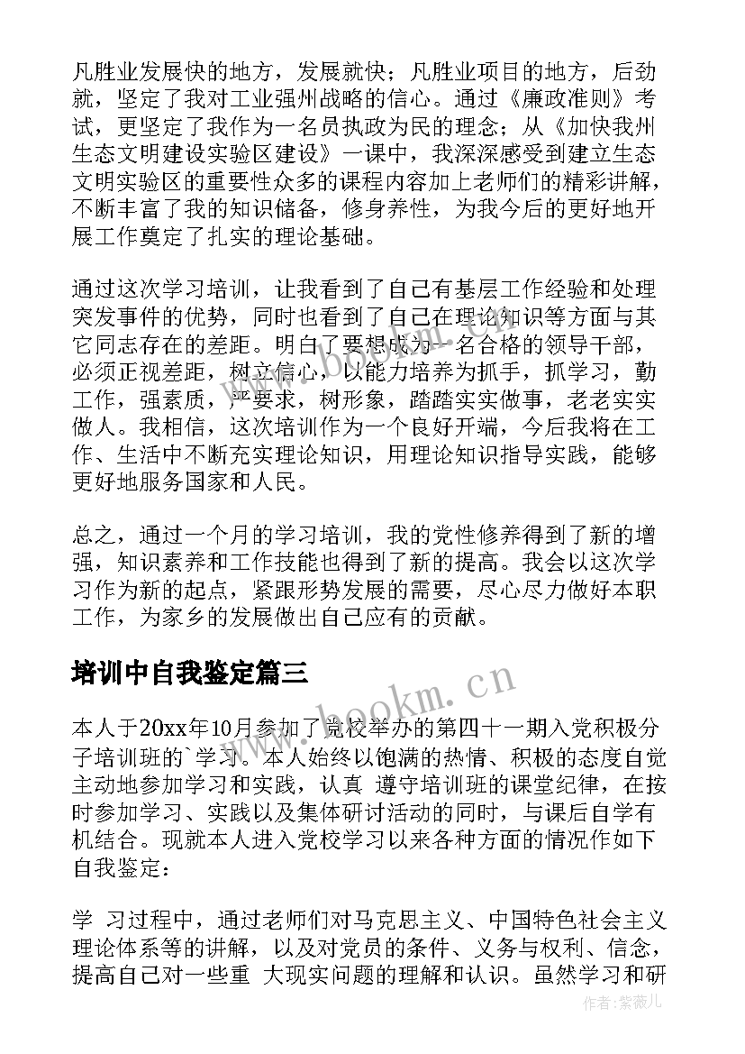 培训中自我鉴定(优质10篇)