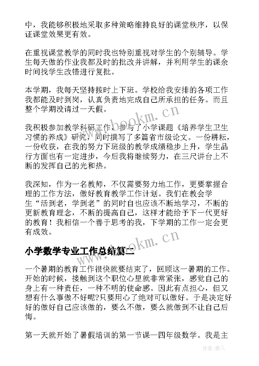 2023年小学数学专业工作总结(通用5篇)