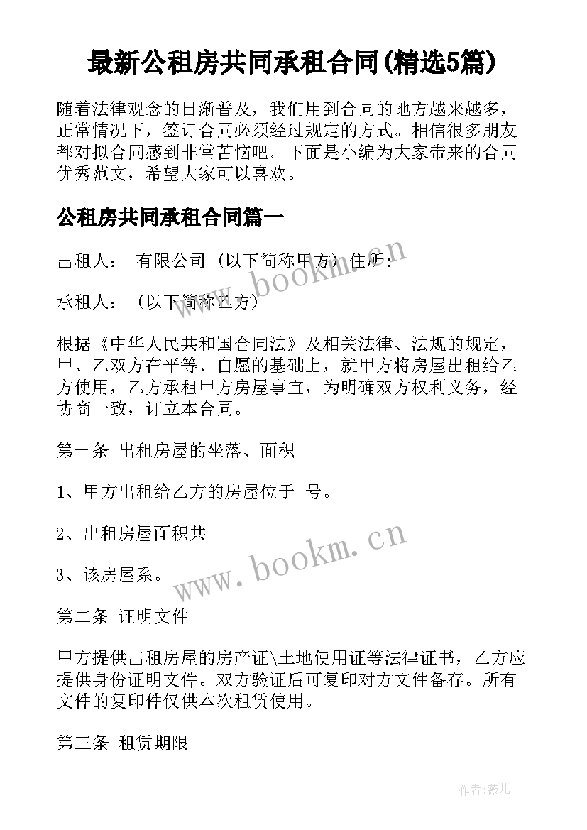 最新公租房共同承租合同(精选5篇)