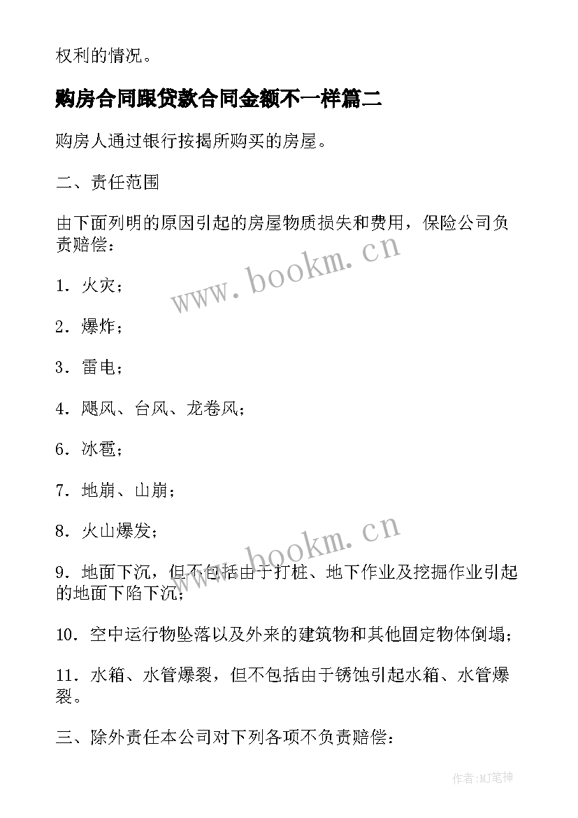 购房合同跟贷款合同金额不一样(模板7篇)