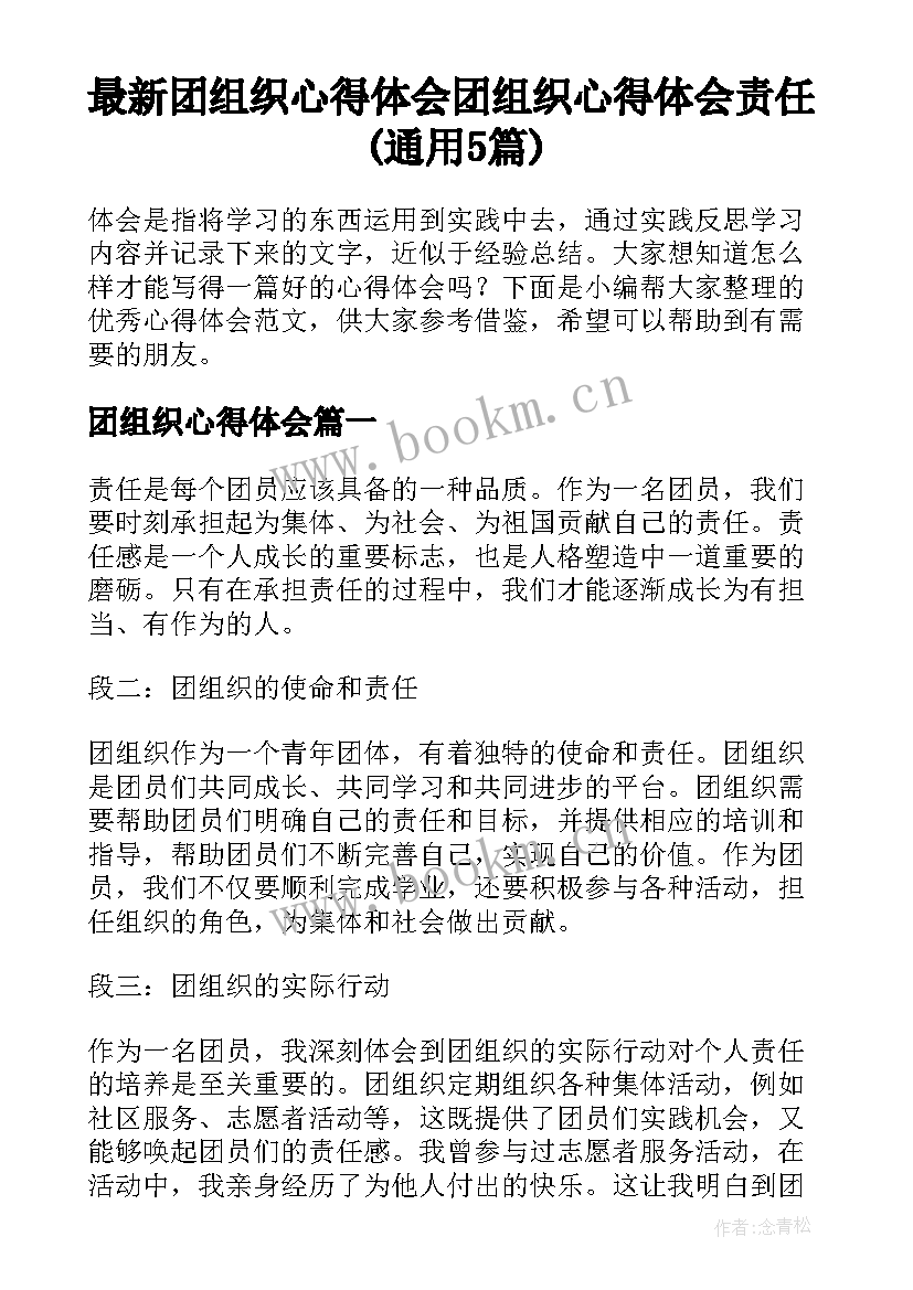 最新团组织心得体会 团组织心得体会责任(通用5篇)