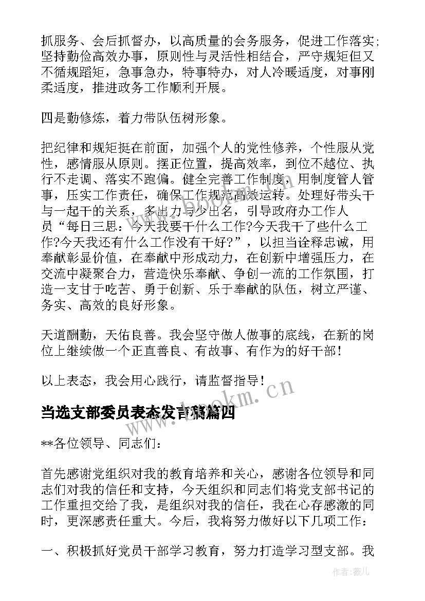 最新当选支部委员表态发言稿(实用5篇)