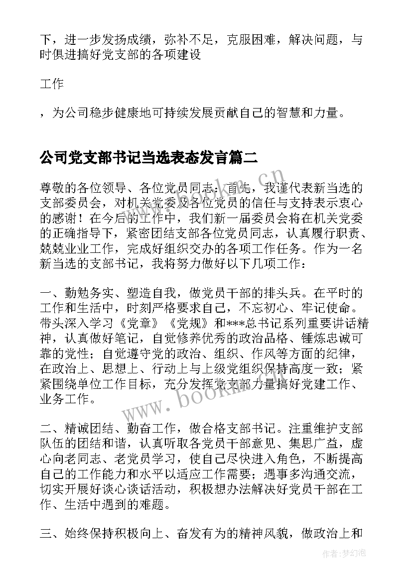 公司党支部书记当选表态发言(通用5篇)