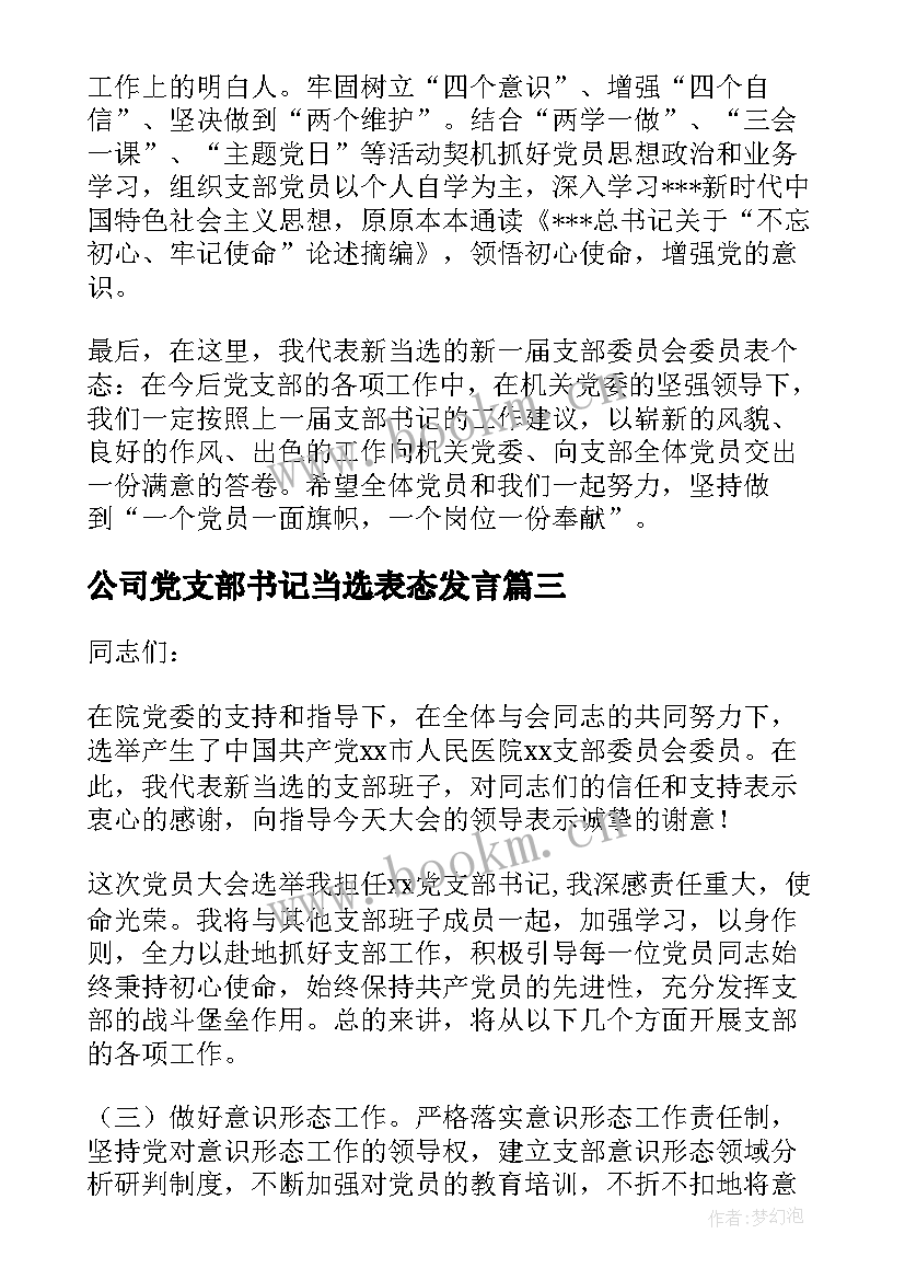 公司党支部书记当选表态发言(通用5篇)