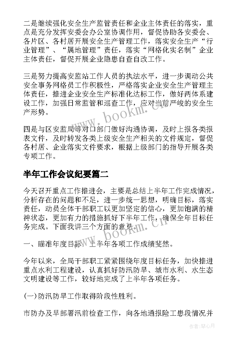 2023年半年工作会议纪要(模板5篇)