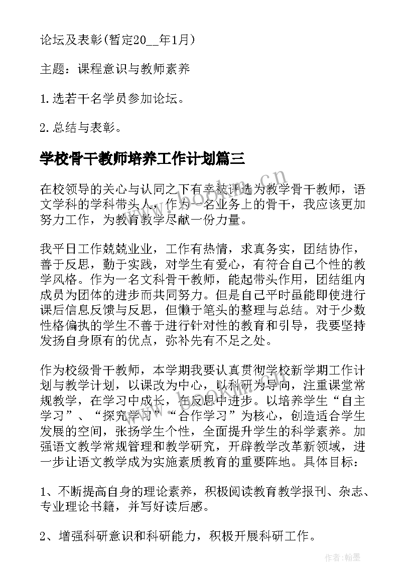 2023年学校骨干教师培养工作计划(通用10篇)