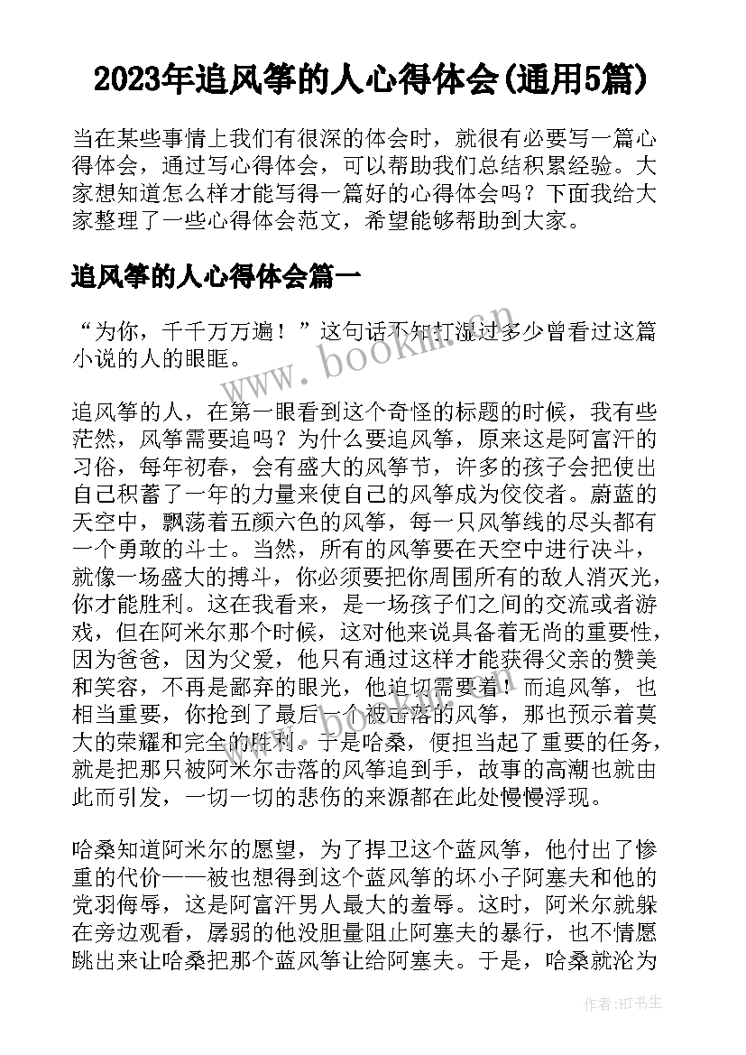 2023年追风筝的人心得体会(通用5篇)