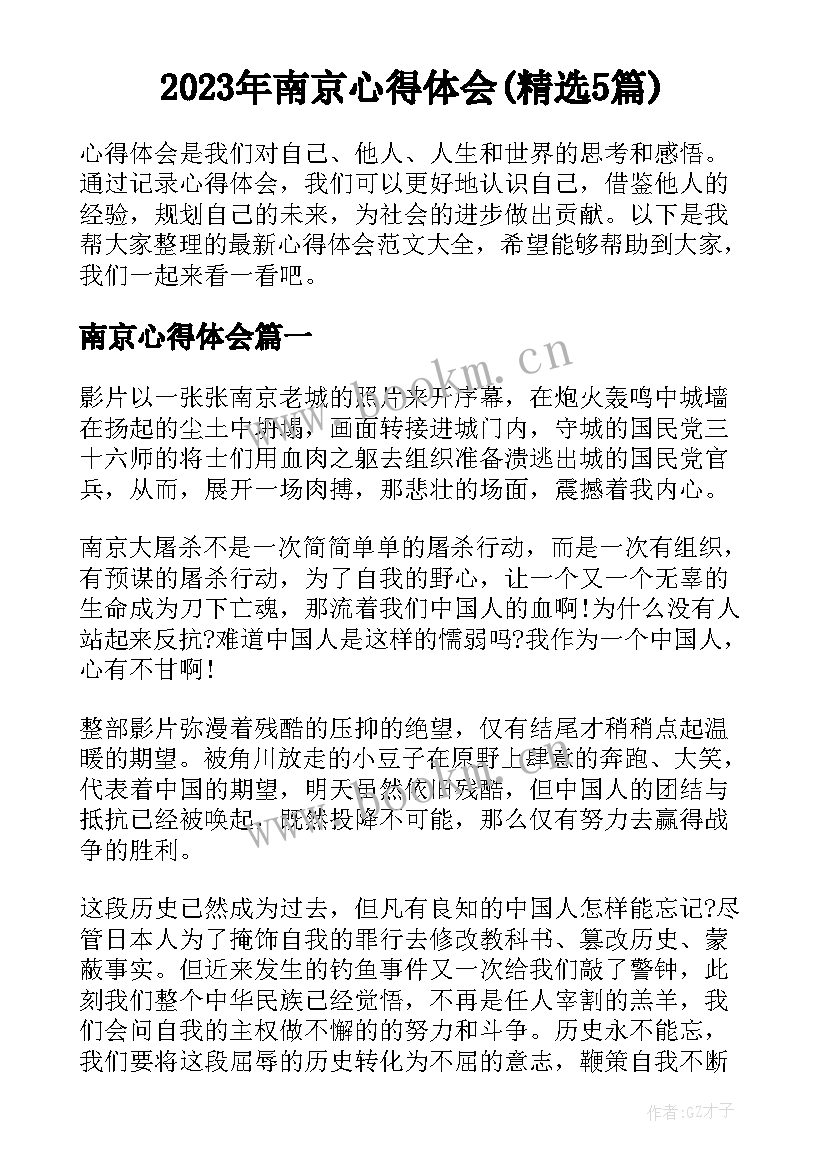 2023年南京心得体会(精选5篇)