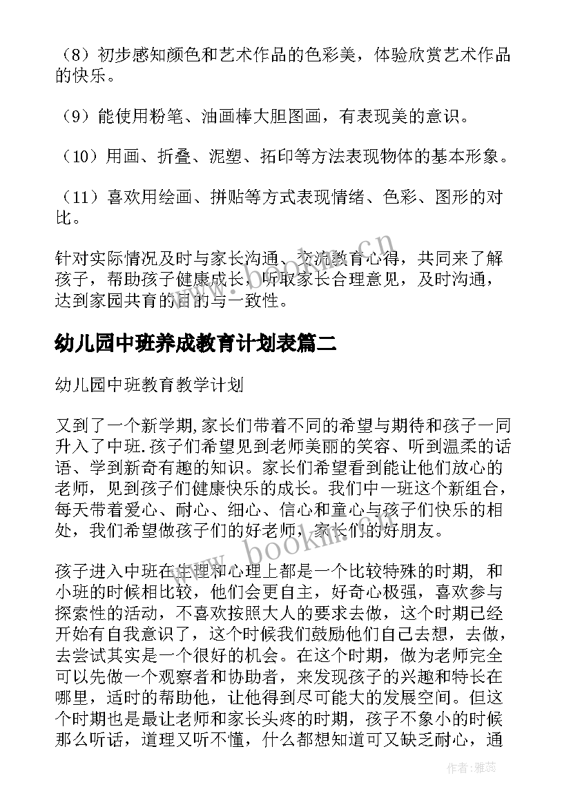 2023年幼儿园中班养成教育计划表 幼儿园中班教育教学计划(实用9篇)