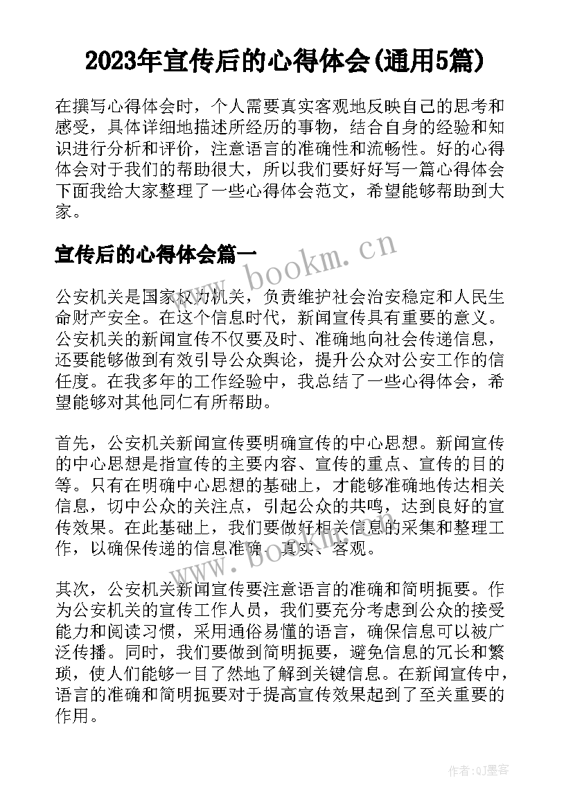 2023年宣传后的心得体会(通用5篇)