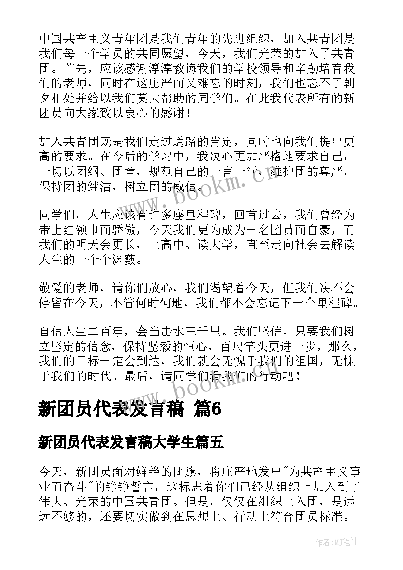 新团员代表发言稿大学生(模板7篇)