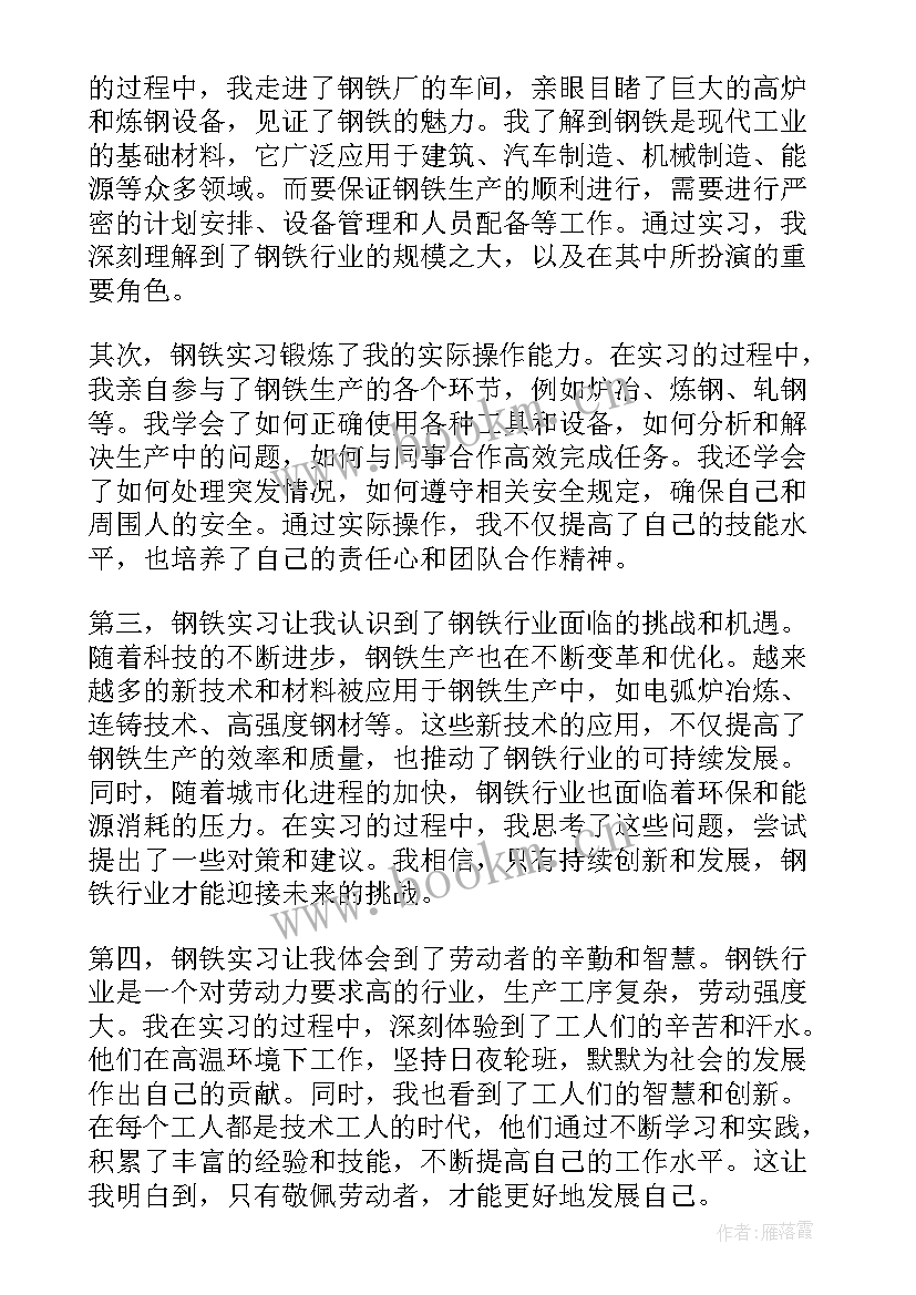 最新钢铁行业心得体会(通用5篇)