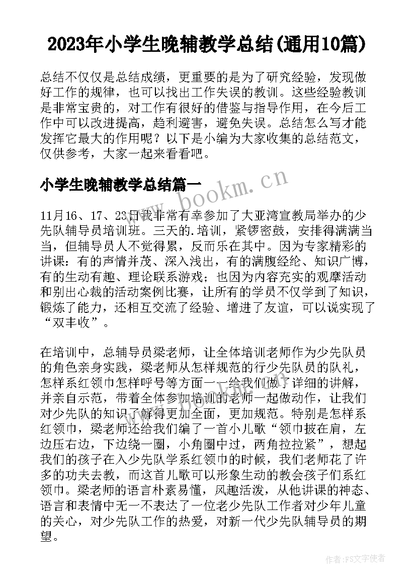 2023年小学生晚辅教学总结(通用10篇)