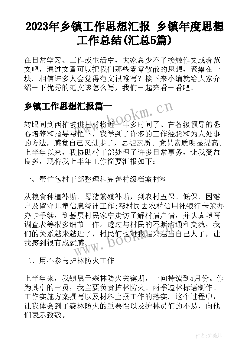 2023年乡镇工作思想汇报 乡镇年度思想工作总结(汇总5篇)