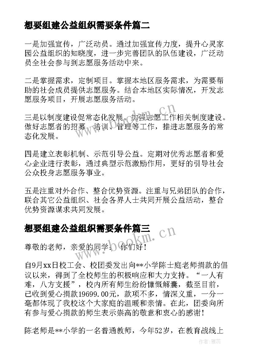 2023年想要组建公益组织需要条件 学校组织的公益活动总结(优质6篇)