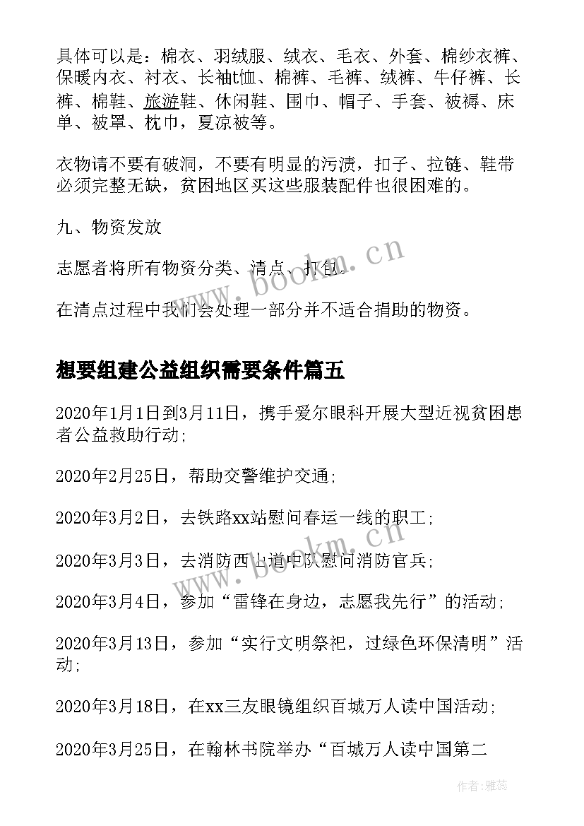 2023年想要组建公益组织需要条件 学校组织的公益活动总结(优质6篇)