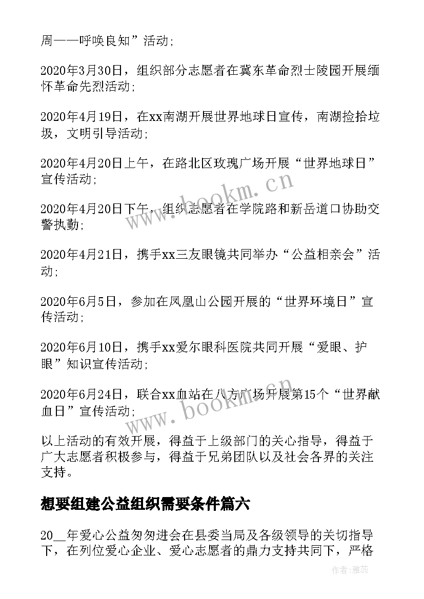 2023年想要组建公益组织需要条件 学校组织的公益活动总结(优质6篇)