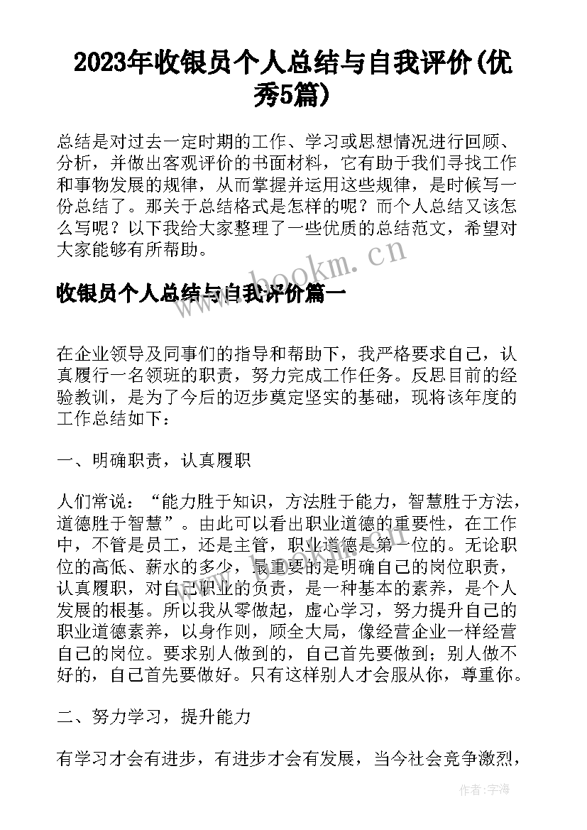 2023年收银员个人总结与自我评价(优秀5篇)