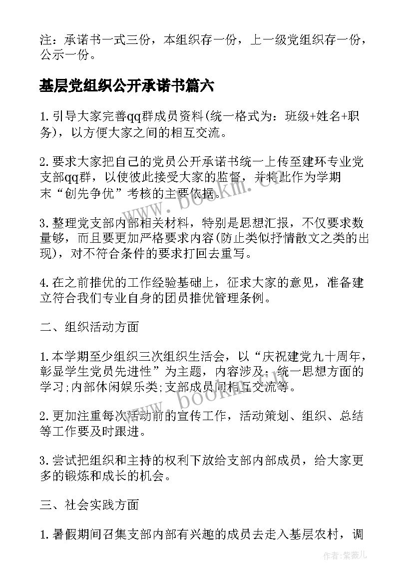 2023年基层党组织公开承诺书(优秀7篇)