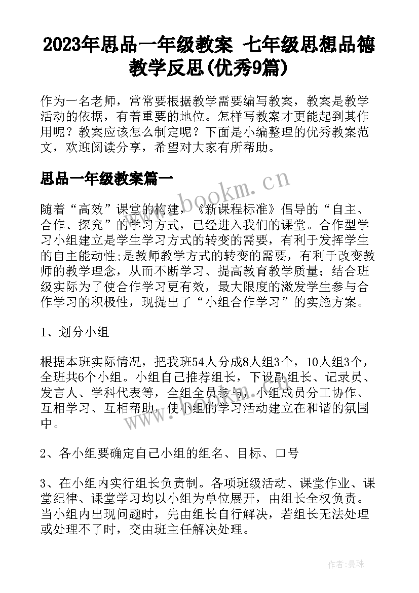 2023年思品一年级教案 七年级思想品德教学反思(优秀9篇)