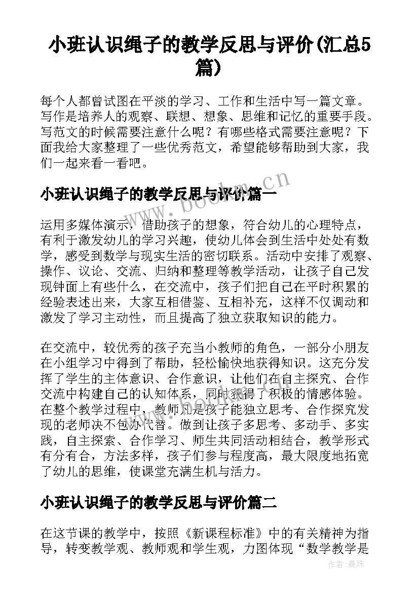 小班认识绳子的教学反思与评价(汇总5篇)