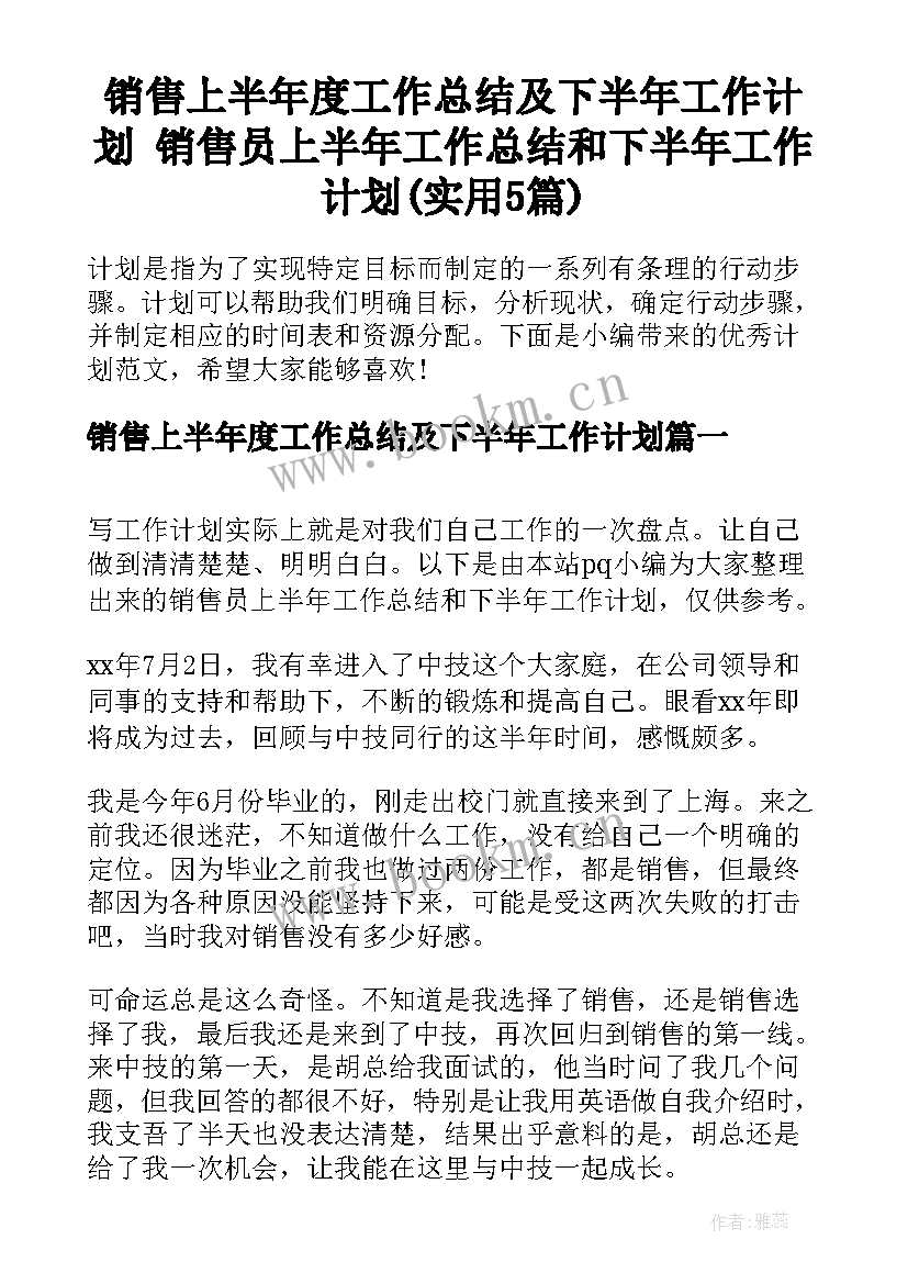 销售上半年度工作总结及下半年工作计划 销售员上半年工作总结和下半年工作计划(实用5篇)