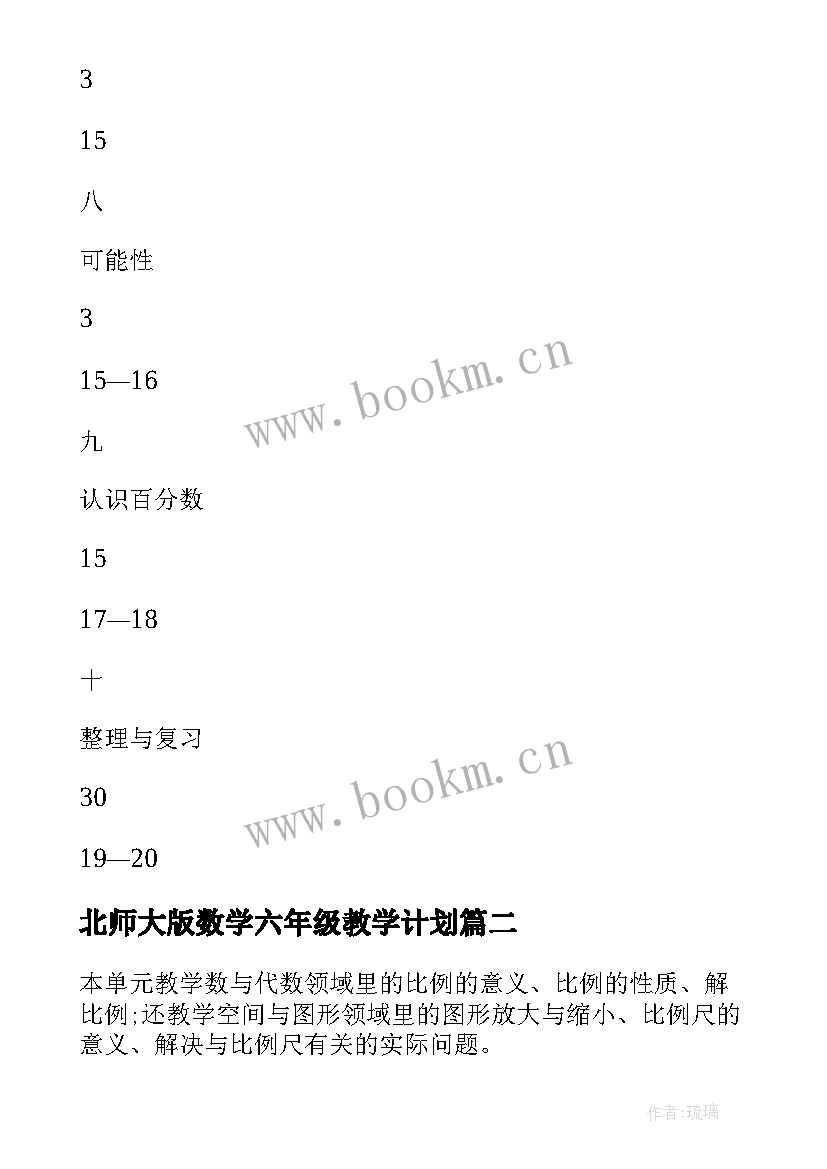 最新北师大版数学六年级教学计划(汇总5篇)