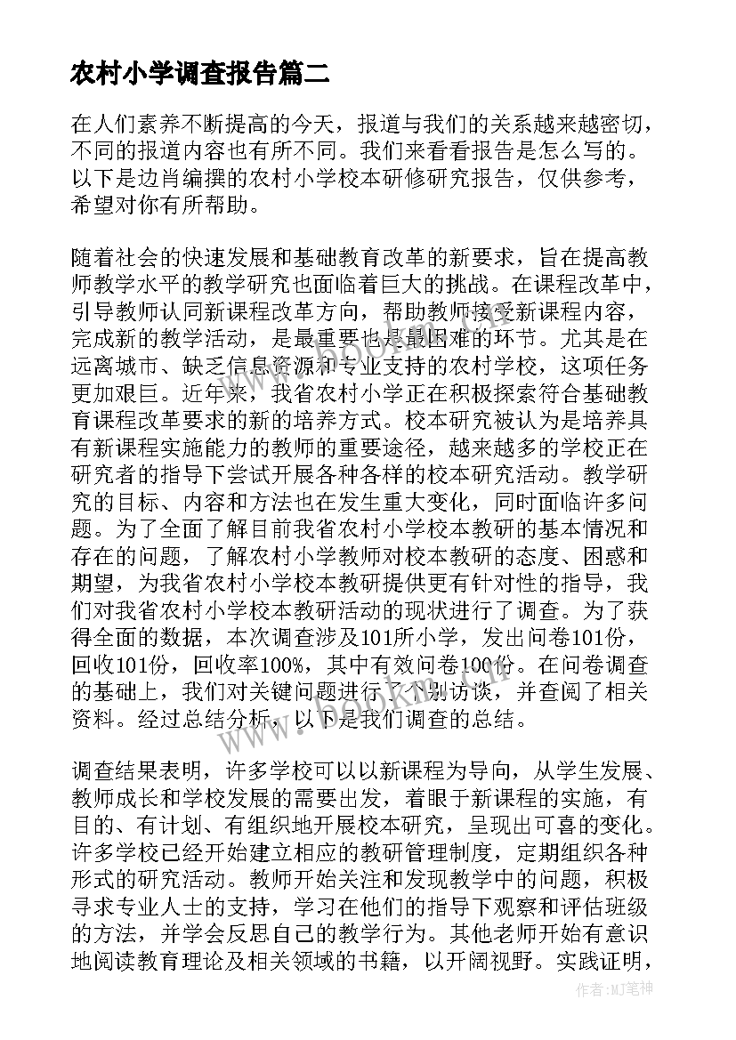 最新农村小学调查报告(通用5篇)