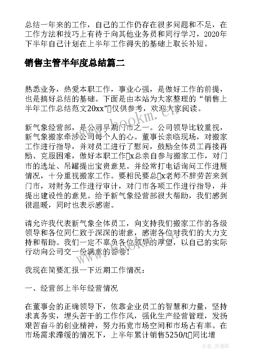 最新销售主管半年度总结 销售上半年工作总结(通用7篇)