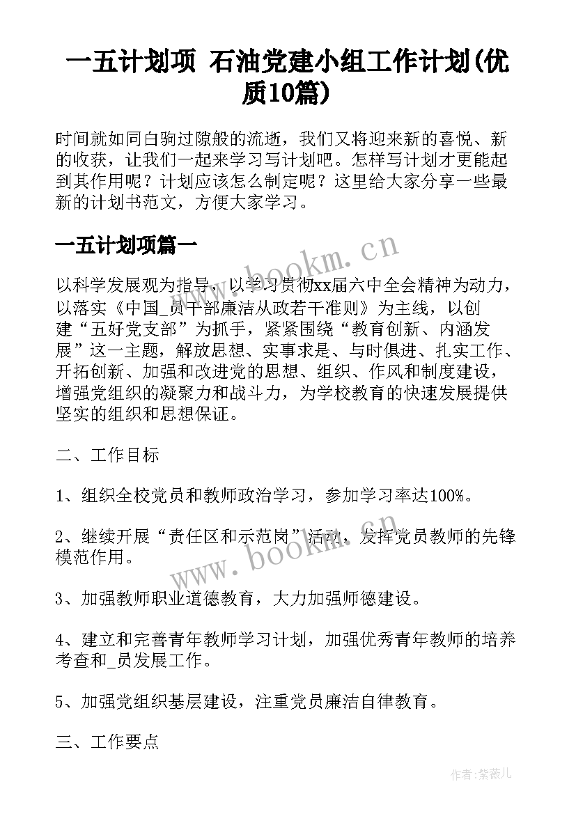 一五计划项 石油党建小组工作计划(优质10篇)