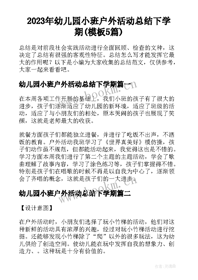 2023年幼儿园小班户外活动总结下学期(模板5篇)