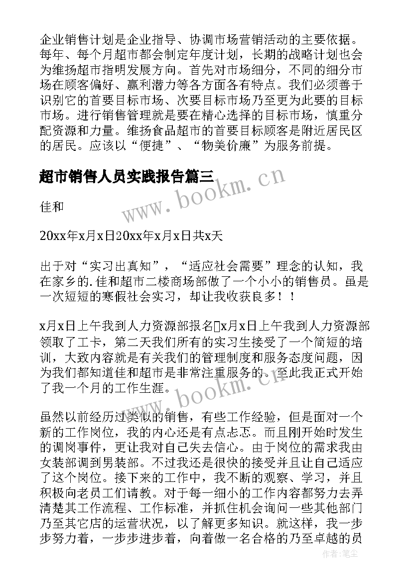 2023年超市销售人员实践报告(大全8篇)