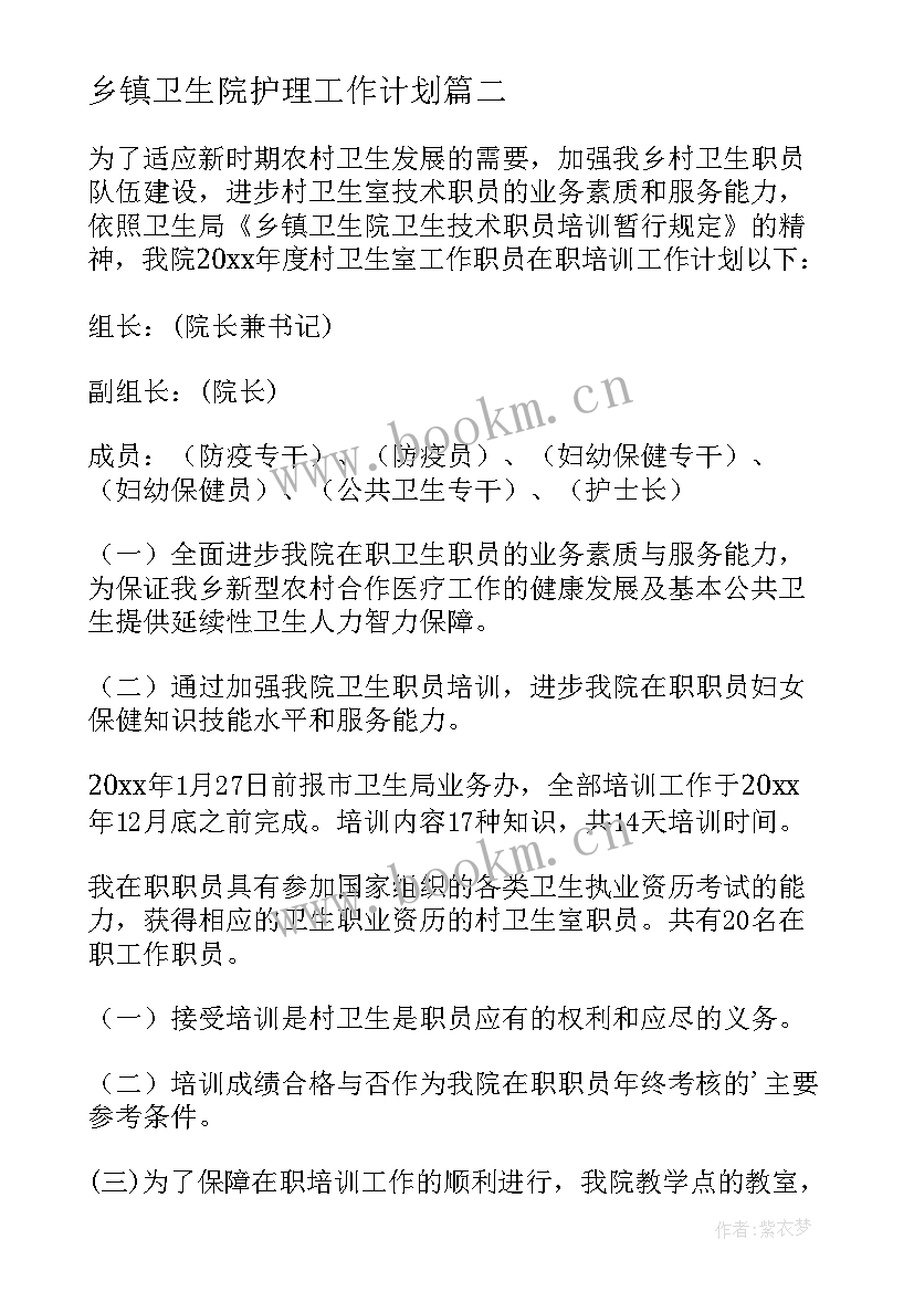 乡镇卫生院护理工作计划 乡镇卫生院工作计划(汇总7篇)