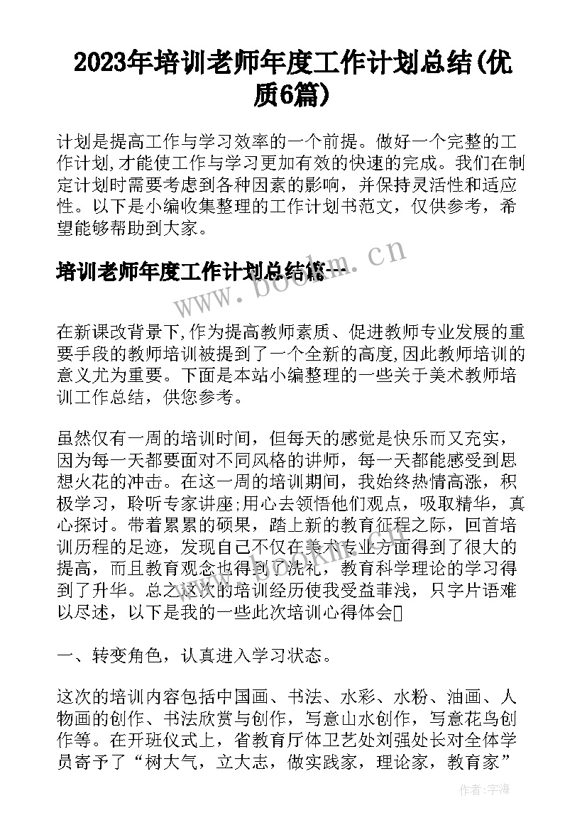 2023年培训老师年度工作计划总结(优质6篇)