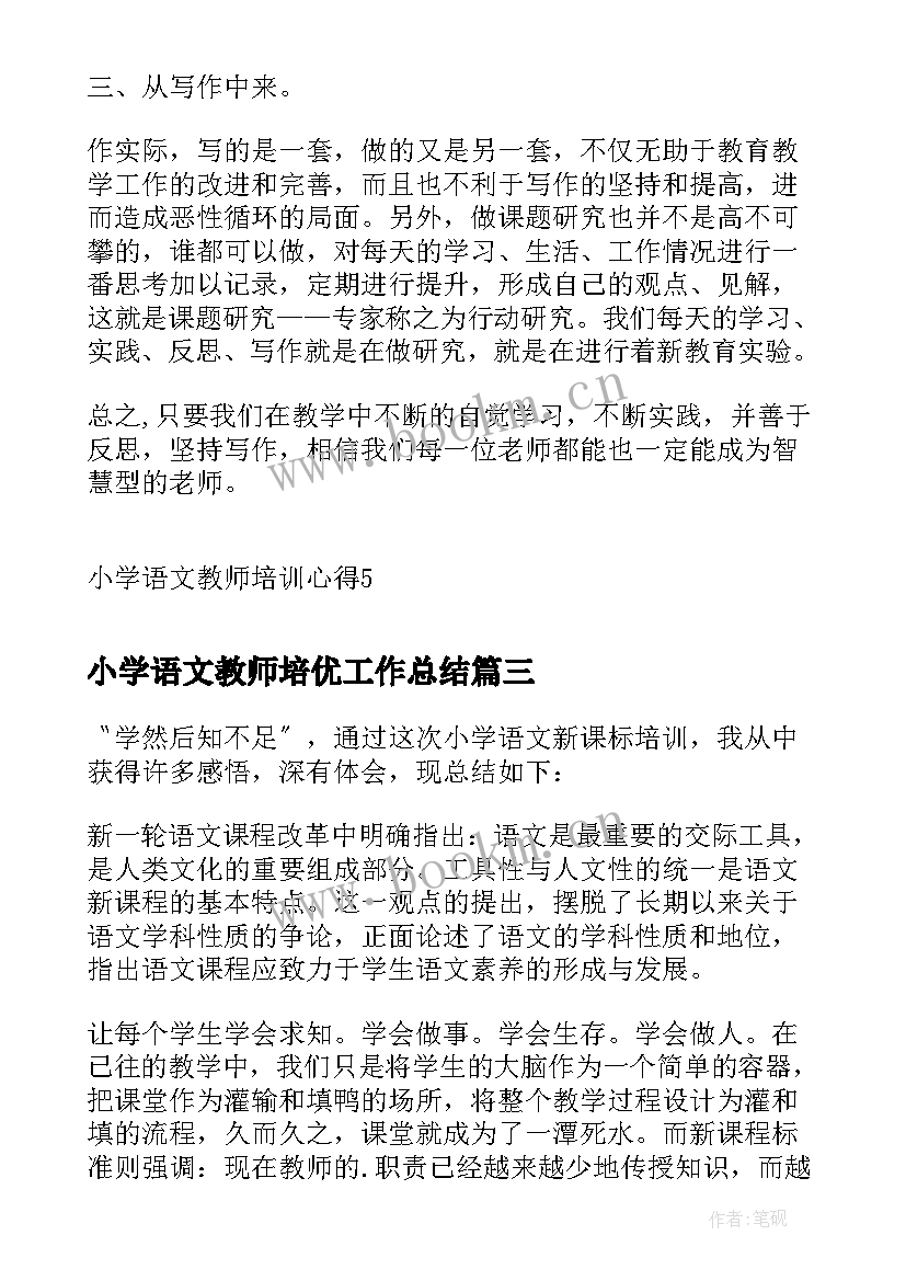 2023年小学语文教师培优工作总结 小学语文教师培训总结(大全7篇)