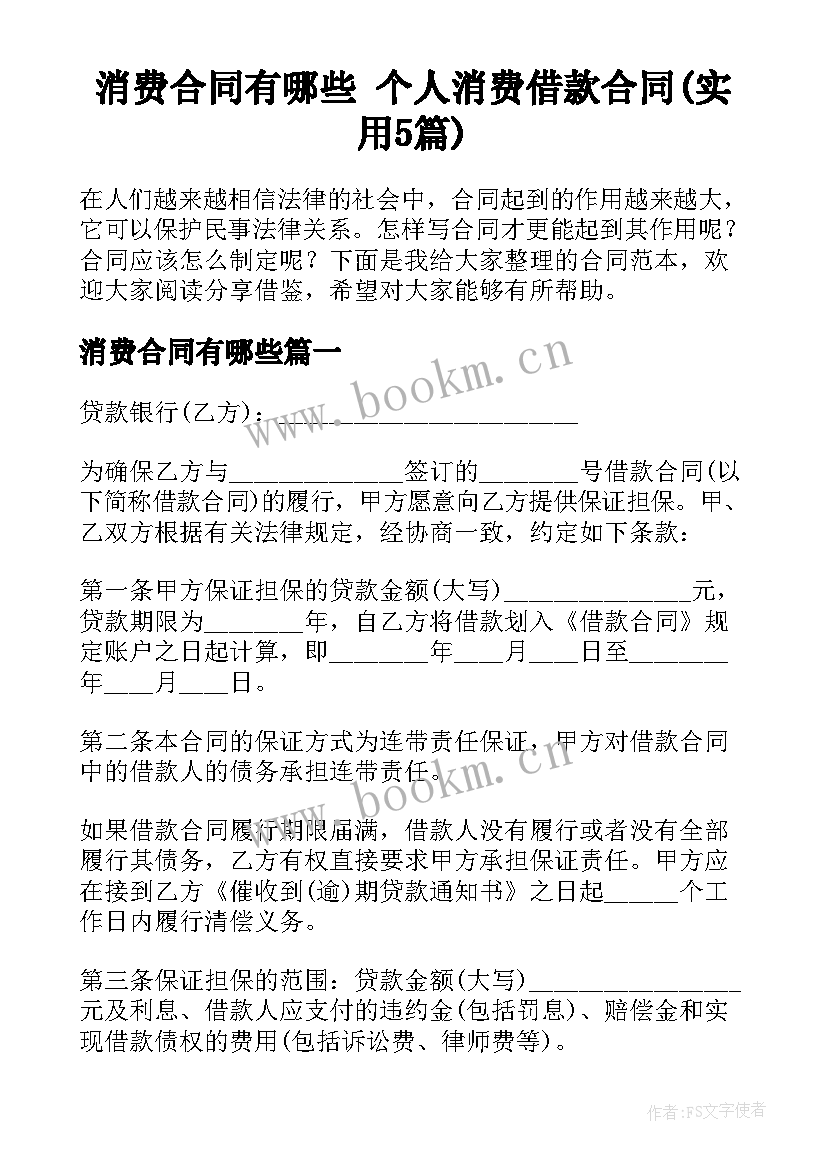 消费合同有哪些 个人消费借款合同(实用5篇)