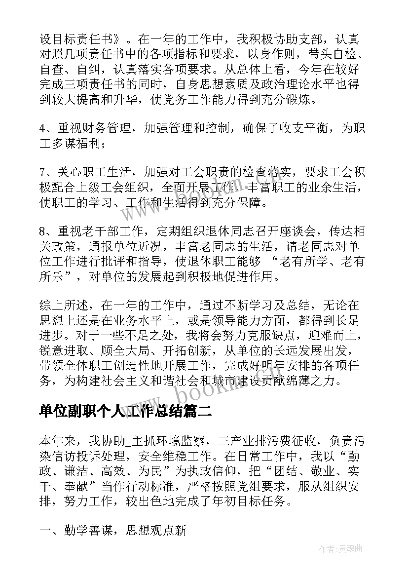 单位副职个人工作总结 单位副职个人年终工作总结(精选6篇)