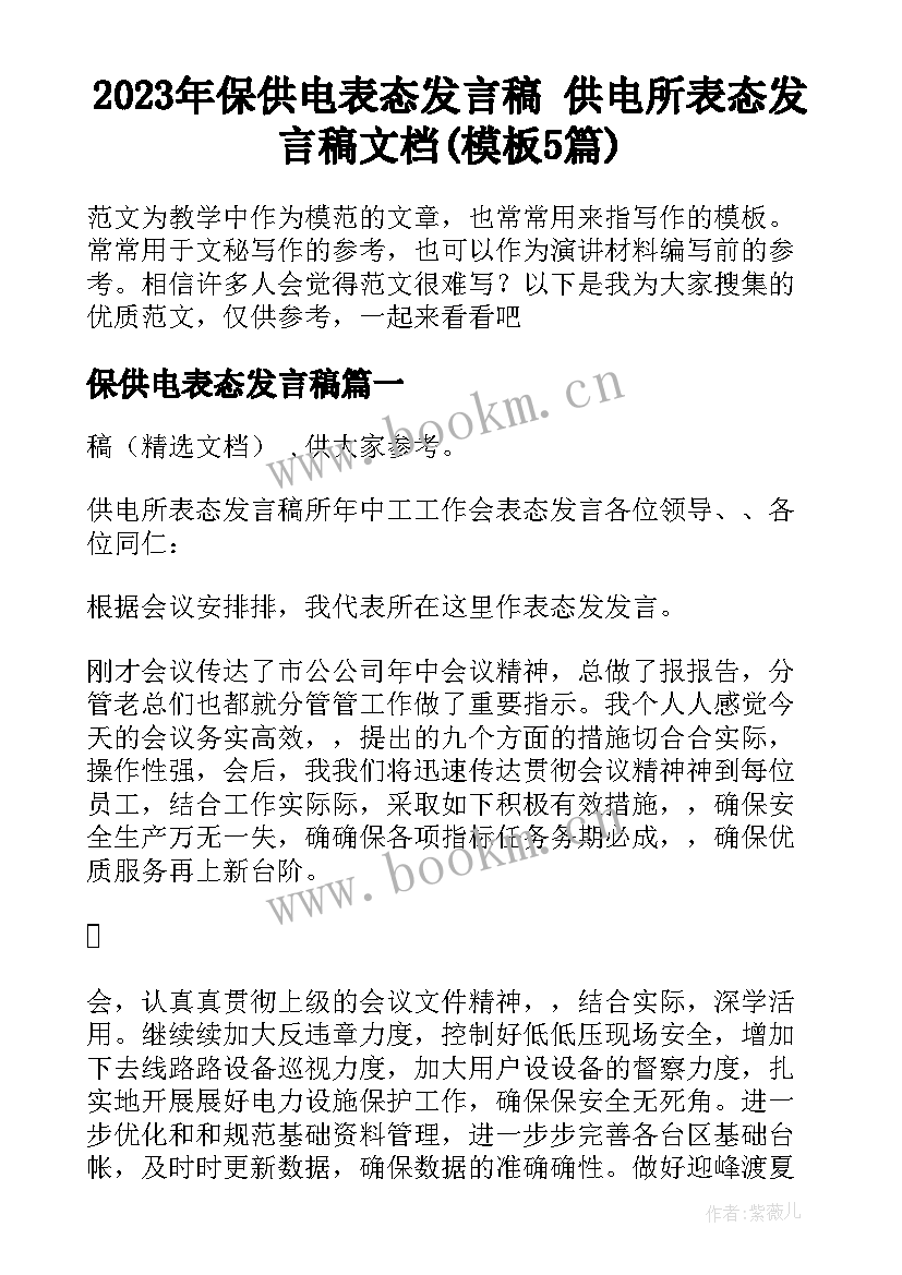 2023年保供电表态发言稿 供电所表态发言稿文档(模板5篇)