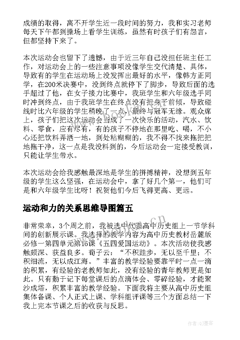 最新运动和力的关系思维导图 运动会教学反思(优质6篇)