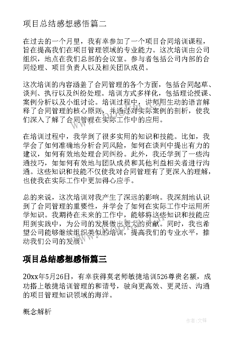 2023年项目总结感想感悟(优秀8篇)