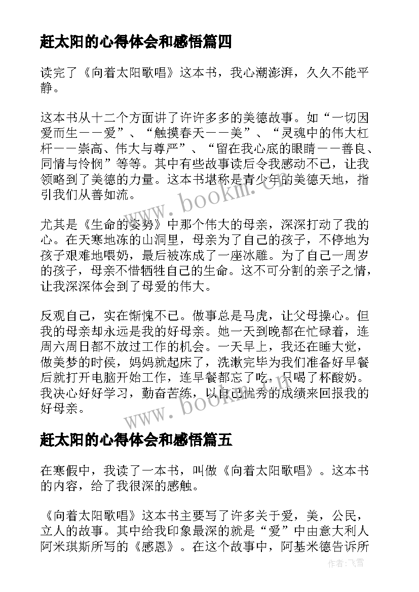 最新赶太阳的心得体会和感悟(优秀5篇)