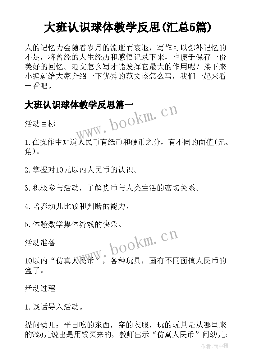 大班认识球体教学反思(汇总5篇)