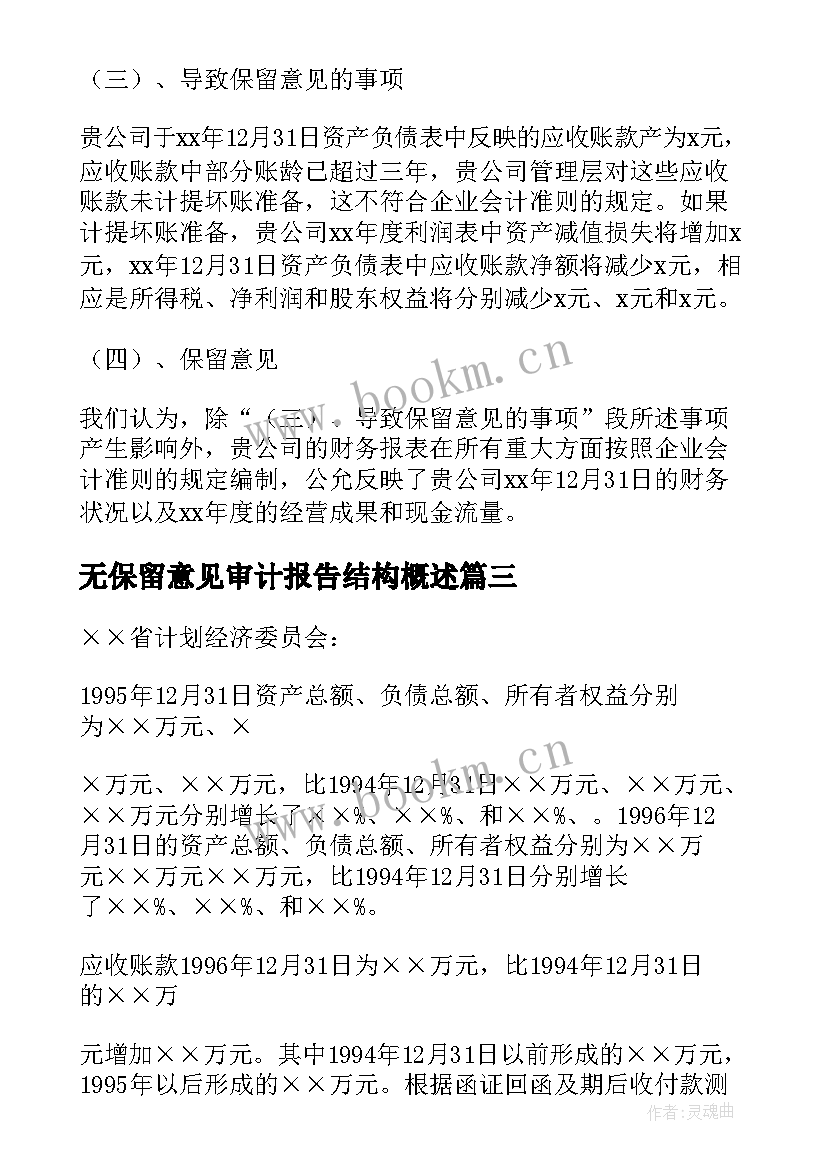 最新无保留意见审计报告结构概述(实用5篇)