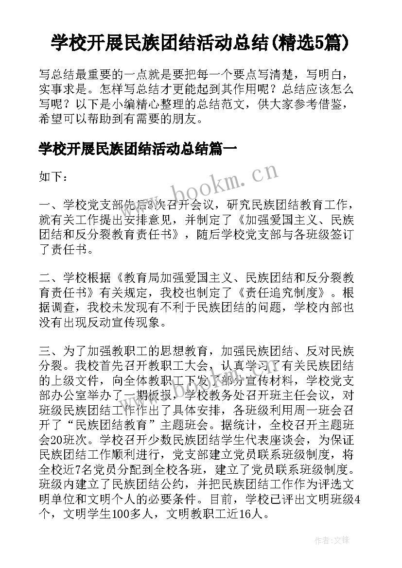 学校开展民族团结活动总结(精选5篇)